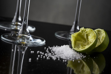 Close up of margarita cocktail glasses