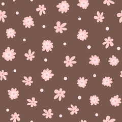 Repeated flowers and polka dots. Cute floral seamless pattern for children.