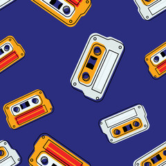 Vintage music cassette seamless pattern. Authentic design for digital and print media.