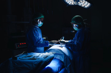 Doctor and Assistant surgeon surgical instrument sending to hand work for rescue patient in...