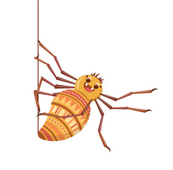 Spider weaves his web. Cute cartoon tarantula. Isolated on a white background. Vector illustration.