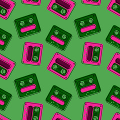 Funky tape mix seamless pattern. Authentic design for digital and print media.