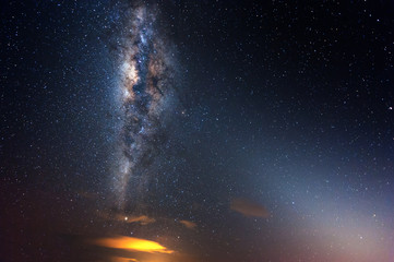Milky way Galaxy and stars with space dust. soft focus noise due to long expose and high iso.