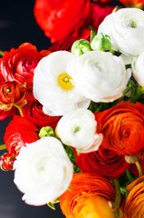 Close up Bouquet of ranunculus of different shades, Beautiful fresh flowers, Spring or Mothers Day Concept