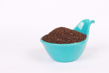 tea powder in containers isolated on white background