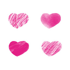 Vector textured hearts on isolated background
