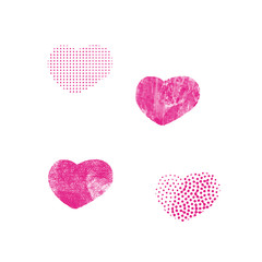 Vector textured hearts on isolated background