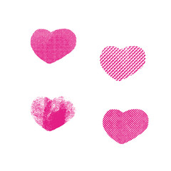 Vector textured hearts on isolated background