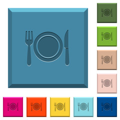 Dinner engraved icons on edged square buttons