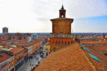 the historic center seen from the Este castle- February Ferrara Italy