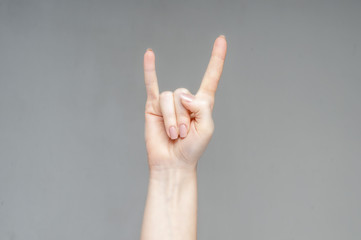 Hand drawn hand gesture rock goat. Hands with rock fingers up. Informal hand emotions. Isolated over white background. Alpha.