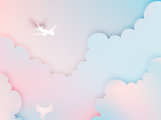 Airplane aerial view paper art with beautiful background