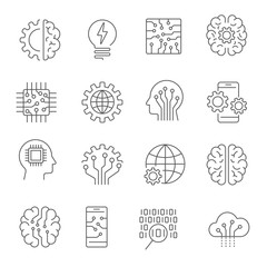 Artificial intelligence icon set. Editable Stroke