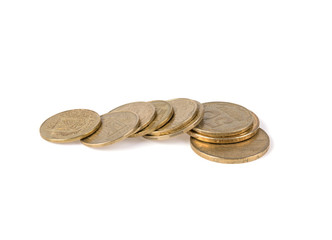 coin pile, yellow metal isolated on white background