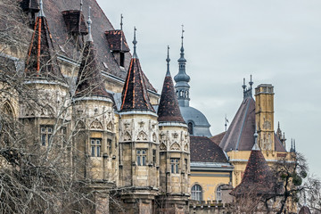 exterior facade of Vajdahunyad Castle in Budapest
