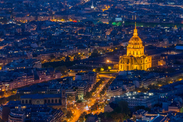 Top view of Hotel national des Invalides in Paris. France