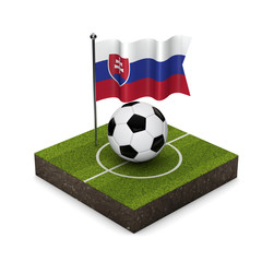 Slovakia flag football concept. Flag, ball and soccer pitch isometric icon. 3D Rendering