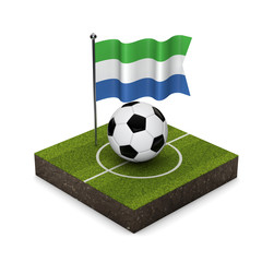 Sierra Leone flag football concept. Flag, ball and soccer pitch isometric icon. 3D Rendering