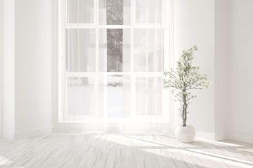 White empty room. Scandinavian interior design. 3D illustration