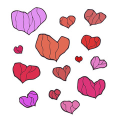 Romantic hearts vector line art illustration on isolated background