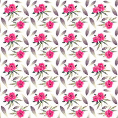 Seamless pattern with watercolor flowers, leaves
