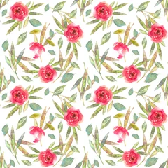  Seamless pattern with watercolor flowers, leaves © nataleana