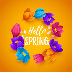 Colorful spring background with beautiful flowers. Vector illustration.