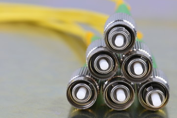 Bunch of optic fiber cables with connectors