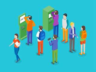 Payment Terminal and People Concept 3d Isometric View. Vector