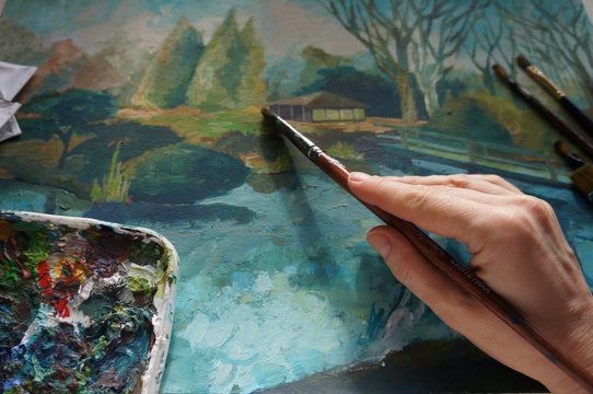 Japanese garden Painting Acrylic and Full spectrum on Cardboard