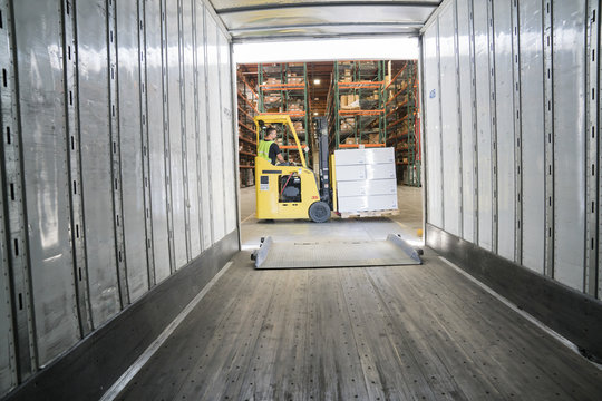 Forklift in a warehouse