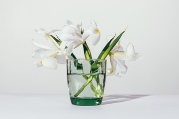 Beautiful white flowers in a green vase