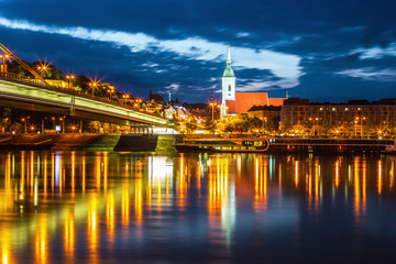 Fototapeta premium Saint Martins cathedral and Danube river in historical center of Bratislava city, Slovakia
