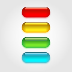 Realistic glass buttons isolated on light background. Set of colorfull pillss. Vector Illustration.
