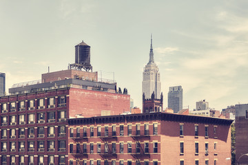 Retro stonowany obrazek starzy Manhattan budynki, Nowy Jork, usa. - 195216053
