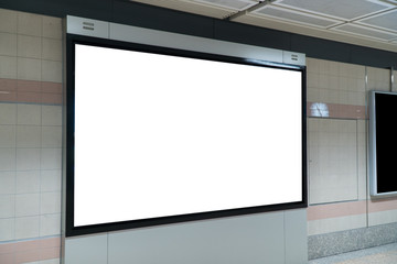 Fototapeta premium empty LED promotion banner display on the wall indoor,advertising information for announcement message successful marketing,white screen mock up template
