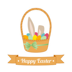 Bunny and eggs in basket. Typographic designs on banner for Easter Day. Vector 
illustration on a white background