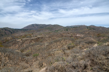 View to dry forest covering the hills