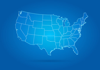 Fototapeta na wymiar Nord Amerkia USA Karte blau Outline