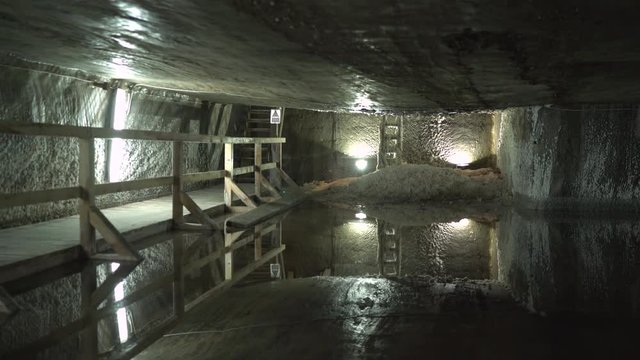 Salted walls and ceiling at Turda Salt Mine