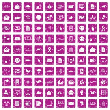 100 mail icons set grunge pink