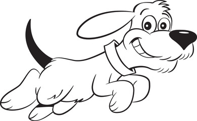 Black and white illustration of a dog leaping.