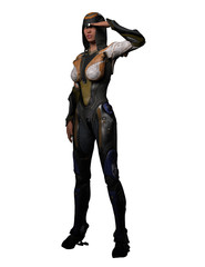 Fototapeta premium Sexy Female Science Fiction Character Giving Salute 3D Rendering