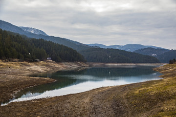 The beautiful Zaovine lake on the mountain of Tara in Serbia.