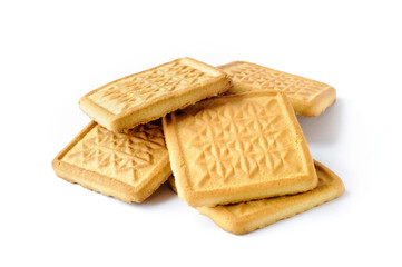 Traditional and genuine tasty butter cookies for breakfast or tea time, isolated on white background