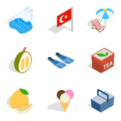 Turkey vacation icons set, isometric style