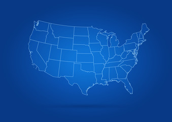 USA map green on blue background rectangle