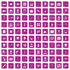 100 medical accessories icons set grunge pink