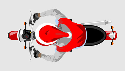 Santa on classic motorcycle top view isolated color vector illustration
