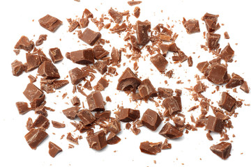 cracked chocolate candies sweets isolated on white background top view